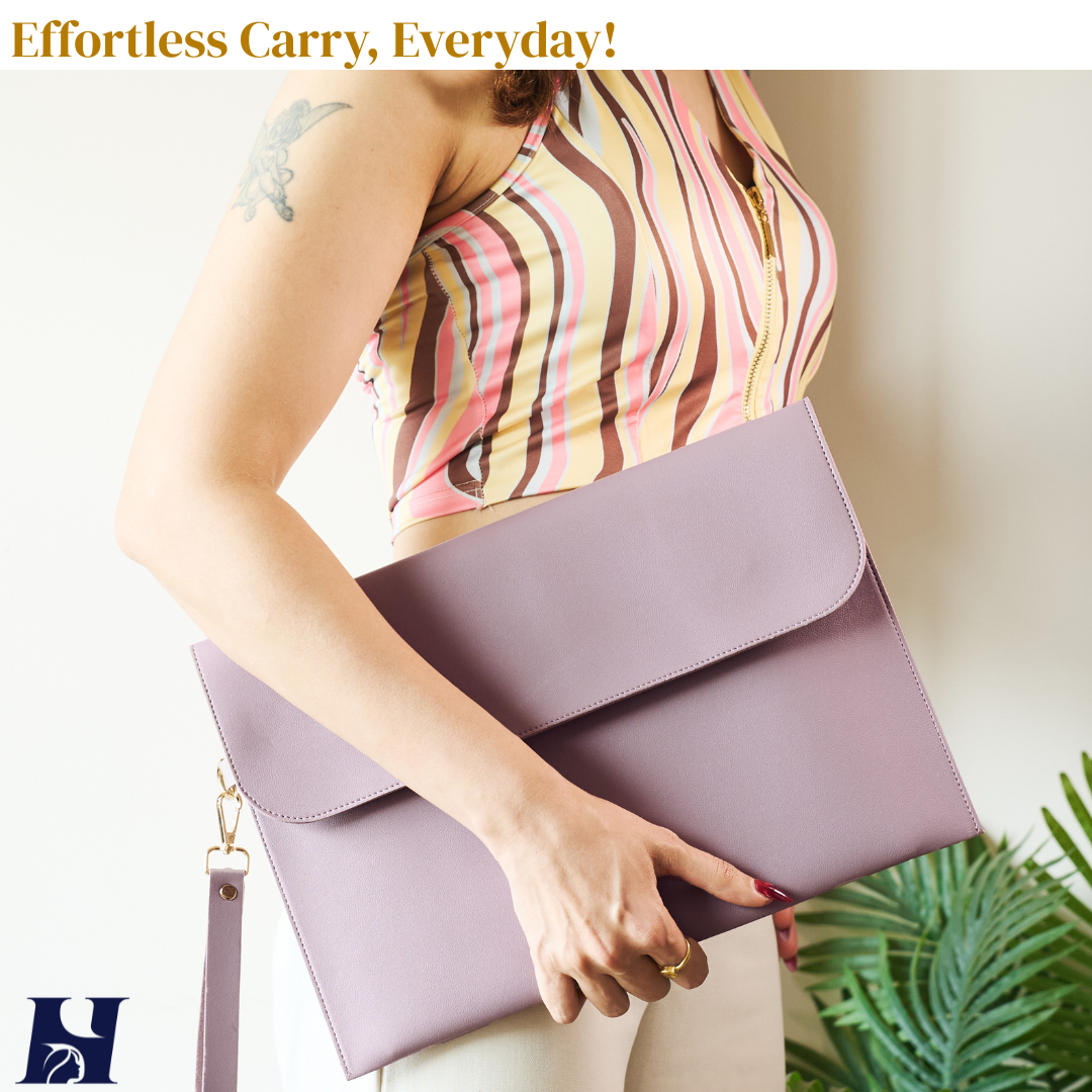 HANA (하나) Luxe Laptop Sleeve with Magnetic Snap Closure| Premium Vegan Leather | Fits 13″, 13.3″ & 14″ Laptops (Up to 14″) | Sleek Water Resistant Single Tone Lilac with Wrist Strap (Lilac Haze)