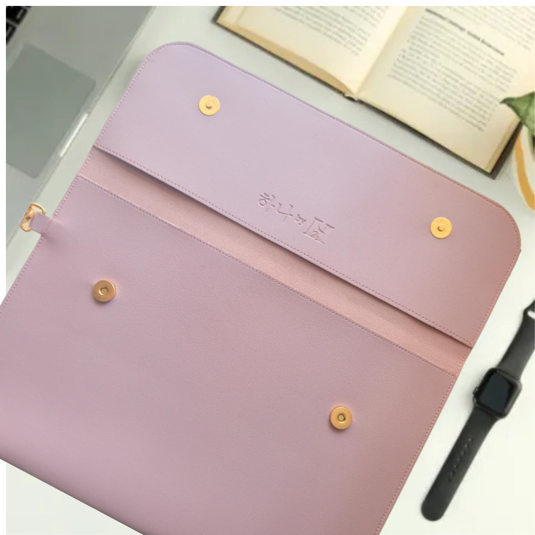 HANA (하나) Luxe Laptop Sleeve with Magnetic Snap Closure| Premium Vegan Leather | Fits 13″, 13.3″ & 14″ Laptops (Up to 14″) | Sleek Water Resistant Single Tone Lilac with Wrist Strap (Lilac Haze)