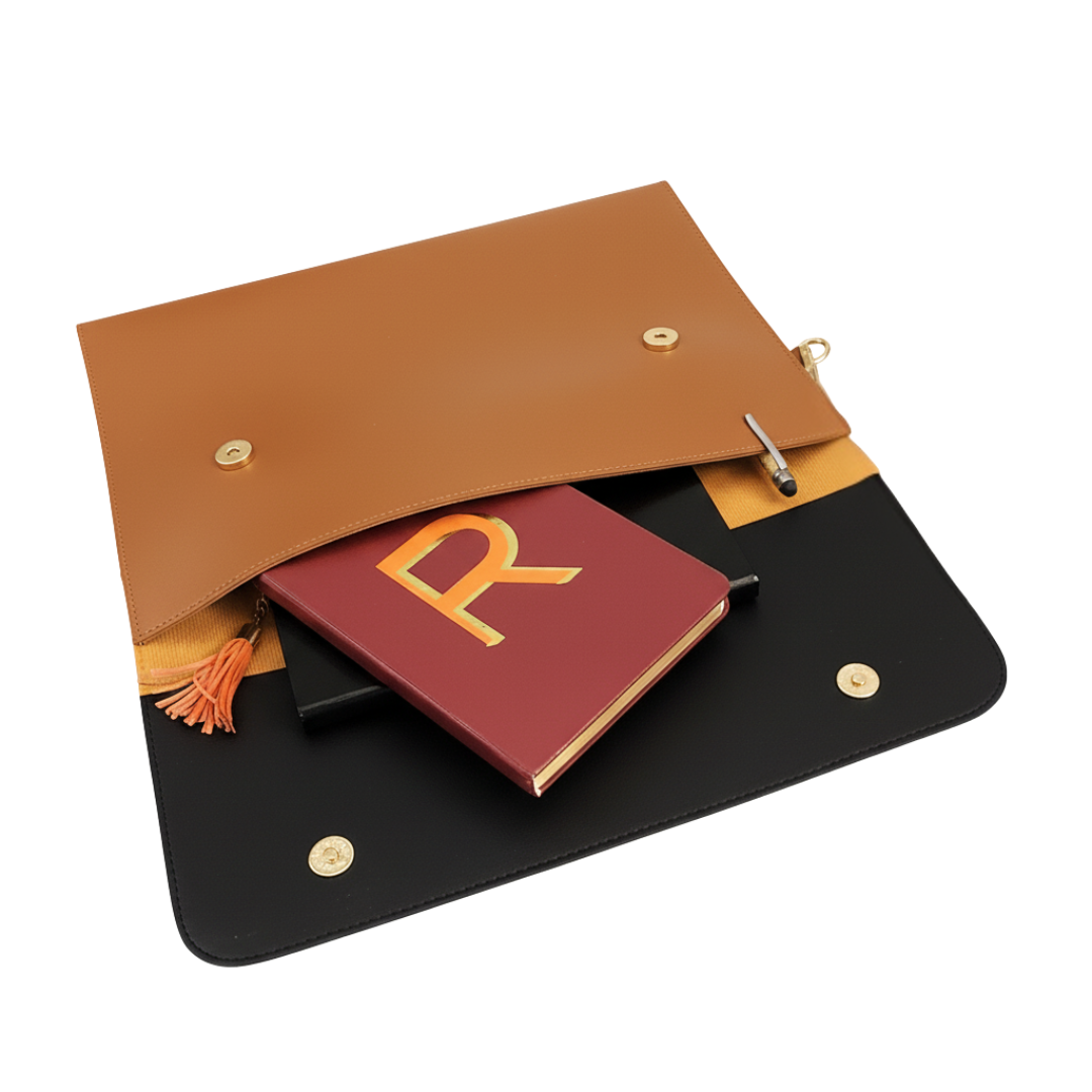 HANA (하나) Luxe Laptop Sleeve with Magnetic Snap Closure| Premium Vegan Leather | Fits 13″, 13.3″ & 14″ Laptops (Up to 14″) | Sleek Water Resistant Two-Tone Tan & Black with Wrist Strap (Tan & Black)